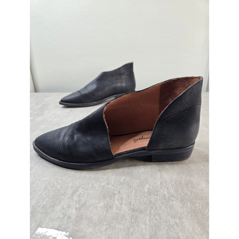 Free People Pointed Toe Flat Shoes 8 Black Lagenlook Fairy Grunge Cutout Booties